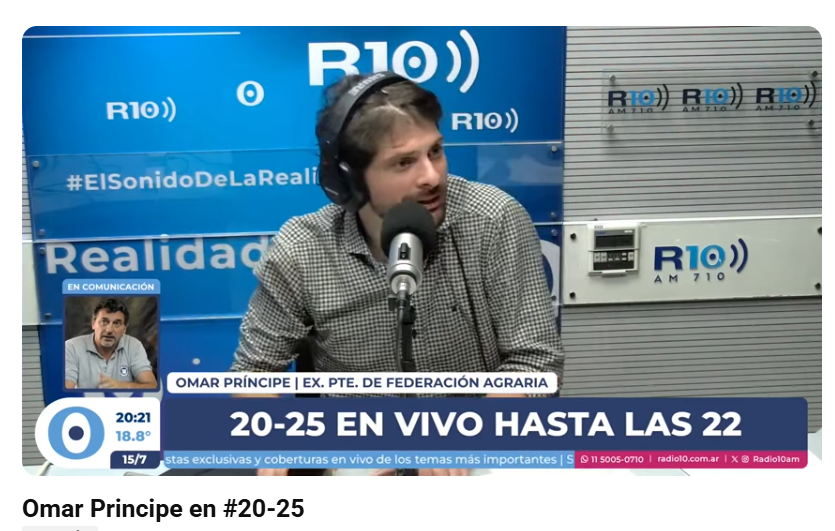“Hace rato que la Mesa de Enlace no representa los intereses de los pequeños y medianos productores”, expresó Omar Príncipe, el Ex Presidente de la Federación Agraria Argentina, en comunicación con Nicolás Marsico, para 20-25.