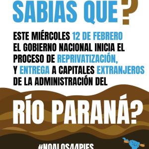 EL GOBIERNO NACIONAL INICIÓ EL PROCESO DE REPRIVATIZACIÓN, Y ENTREGA A CAPITALES EXTRANJEROS DE LA ADMINISTRACIÓN DEL RÍO PARANÁ